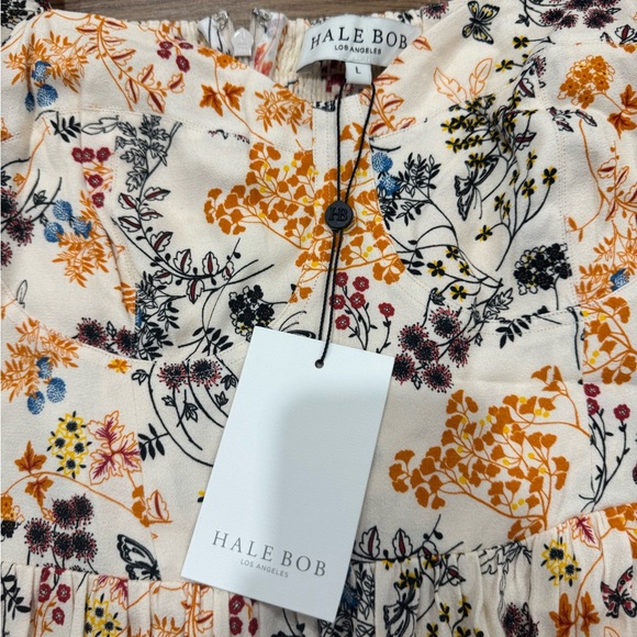 Hale Bob Orange Cream Floral Butterfly Long Sleeve Boho Dress Vinita Maxi NWT - Picture 3 of 11